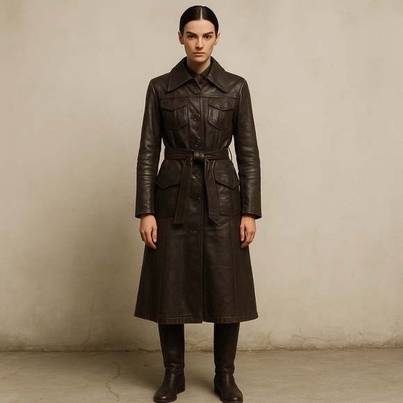 Vintage 70s leather trench coat. Xs 1970s real leather jacket. - Picture 1 of 9